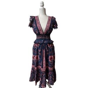 Farm Rio Anika Cotton Printed Midi Boho Festival Dress sz XS